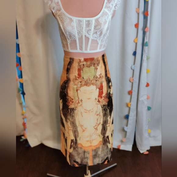 Vivienne Tam Dresses & Skirts - Vivienne Tam 90s Kuan Yin Buddha cotton Velvet archival Runway Skirt▪️ rare LG